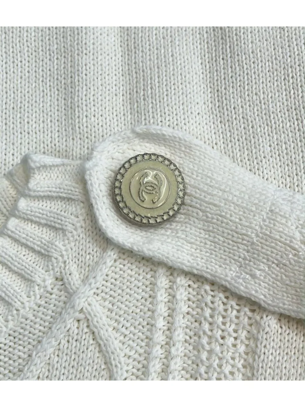 Chanel Long Sleeve CC Logo Button Cotton Knit 40 Sweater